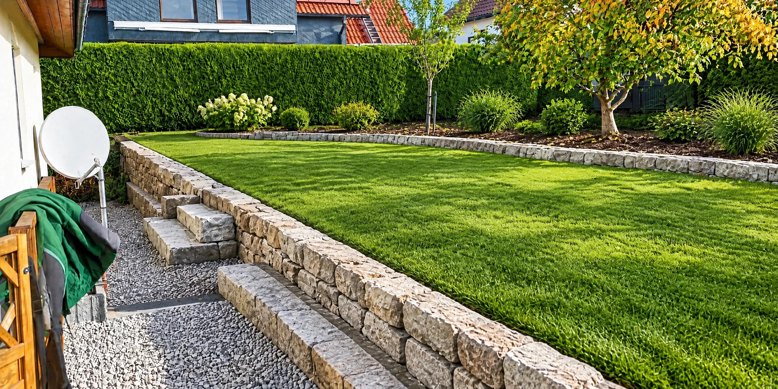 Nachher: fertig gepflasterte Terrasse aus Naturstein